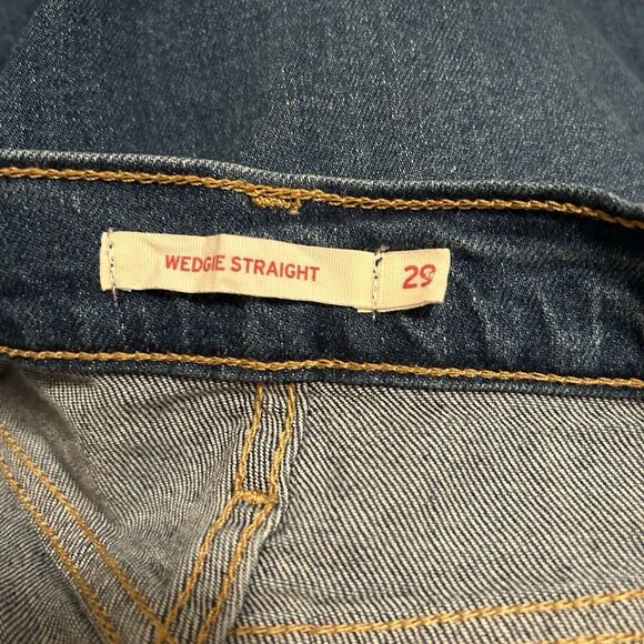 Levi's Jeans Wedgie Straight Women’s 29 Distressed Dark Blue Denim Button Fly - Picture 10 of 10